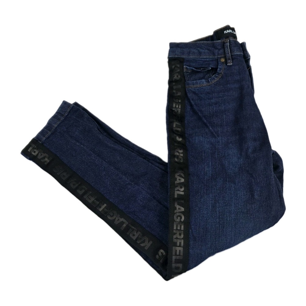 Karl Lagerfeld Paris Jeans Womens Size 4 Black Logo Tape Side Stripe L1TK2258